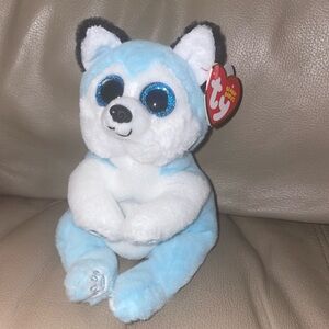 Ty Blue and White Husky Plush Thunder Beanie Babies Stuffed Animal Dog Plushie